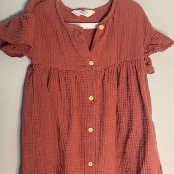 H&M Cotton Muslin Sweet Flutter Sleeve Dress Button Front ~ Sz S 6-7 ~ Adorable - Picture 3 of 5